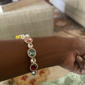 Charter Club Gold-Tone Crystal & Stone Halo Stretch Bracelet